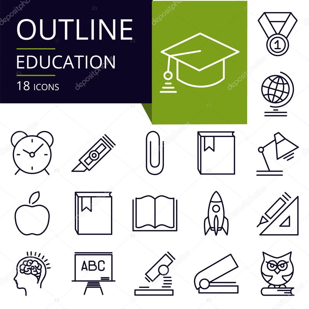 Set of outline icons of education.