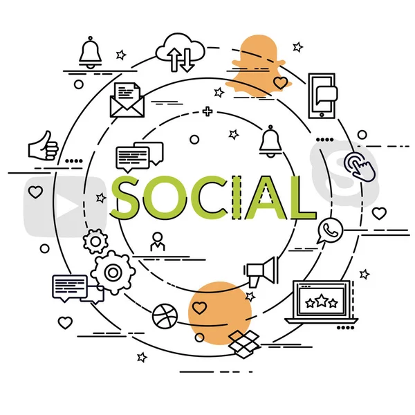 Plano Concepto Diseño Colorido Social Network Idea Infográfica Hacer Productos — Vector de stock