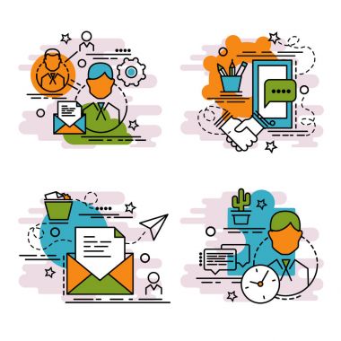 İstemcinin anahat simgeler kümesi. Web sitesi, mobil, app tasarım ve baskı için renkli simgeler.