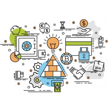 Düz renkli tasarım konsepti ödeme. Infographic yaratıcı ürünler yapma fikri