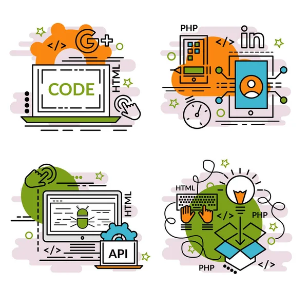 Set Outline Icons App Development Colorful Icons Website Mobile App — Stock Vector