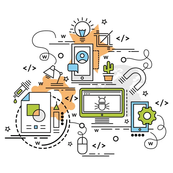 Concepto Diseño Plano Colorido Para Desarrollo Idea Infográfica Hacer Productos — Archivo Imágenes Vectoriales