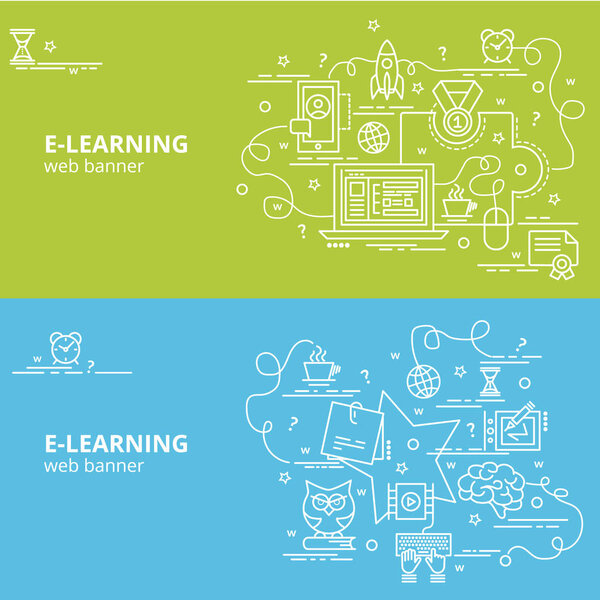 Flat colorful design concept for E-Learning. Infographic idea of making creative products. Template for website banner, flyer and poster.
