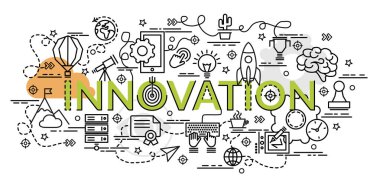 Düz renkli tasarım konsepti için yenilik. Infographic yaratıcı ürünler yapma fikri. Şablon Web sitesi afiş, el ilanı ve poster.