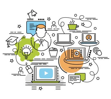 İş akışı için düz renkli tasarım konsepti. Infographic yaratıcı ürünler yapma fikri. Şablon Web sitesi afiş, el ilanı ve poster.