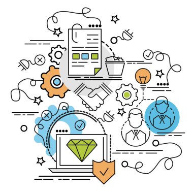 Düz renkli tasarım konsepti için çözüm. Infographic yaratıcı ürünler yapma fikri. Şablon Web sitesi afiş, el ilanı ve poster.