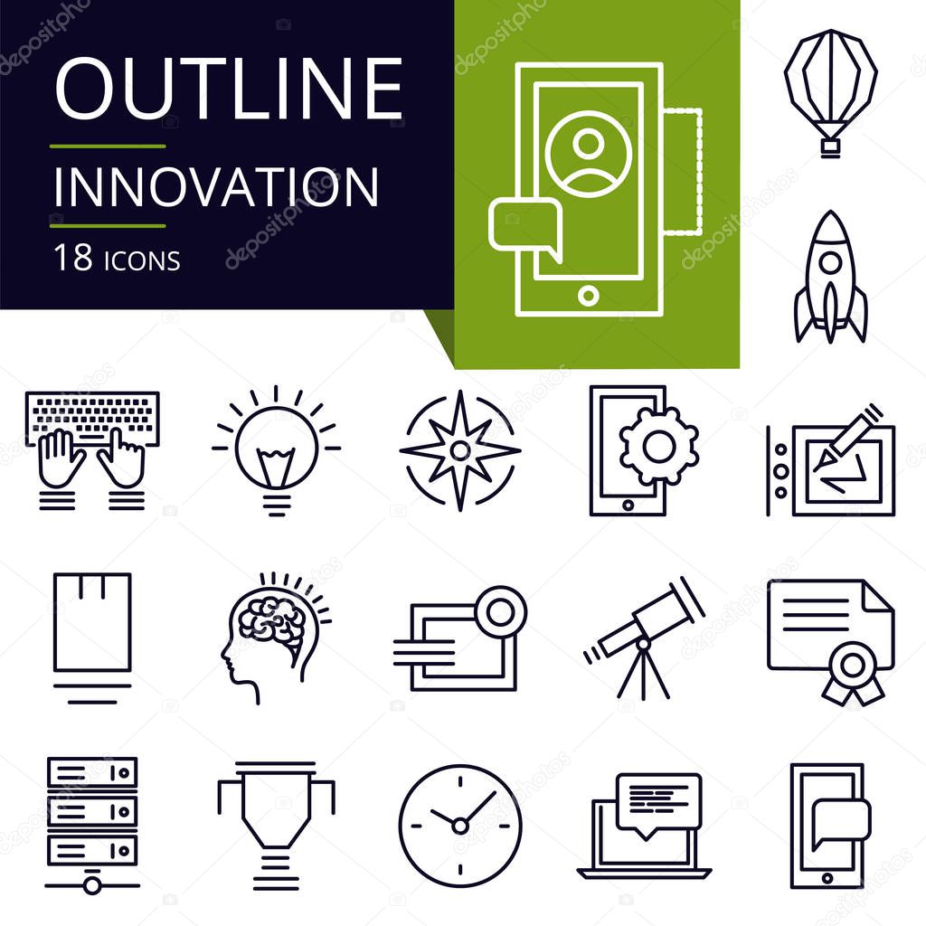 Set of outline icons of Innovation.Modern icons for website, mobile, app design and print. 