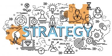 Düz renkli tasarım konsepti için strateji. Infographic yaratıcı ürünler yapma fikri. Şablon Web sitesi afiş, el ilanı ve poster.