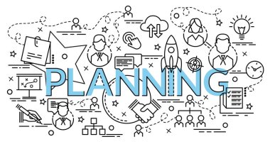 Düz renkli tasarım konsepti için planlama. Infographic yaratıcı ürünler yapma fikri. Şablon Web sitesi afiş, el ilanı ve poster.