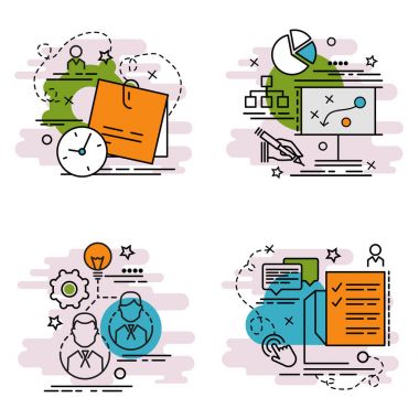 Planlamasının anahat simgeler kümesi. Web sitesi, mobil, app tasarım ve baskı için renkli simgeler. 