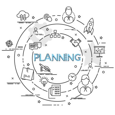 Düz renkli tasarım konsepti için planlama. Infographic yaratıcı ürünler yapma fikri. Şablon Web sitesi afiş, el ilanı ve poster.