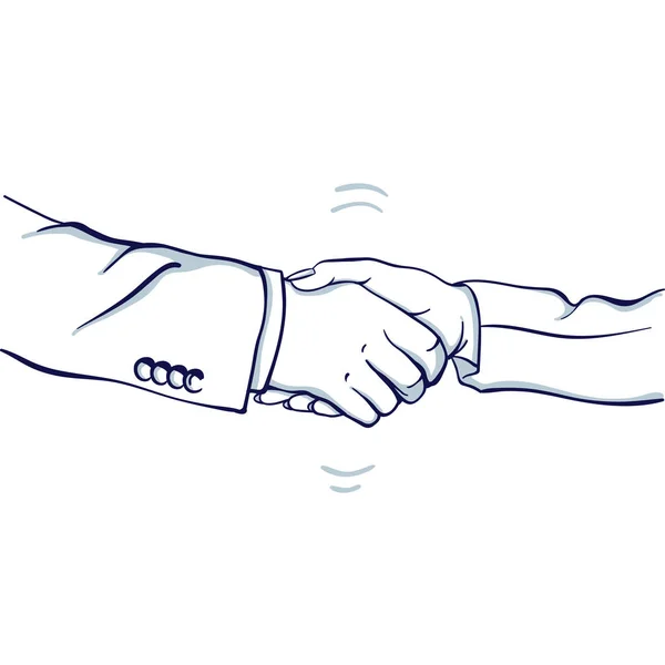 Handshake Affärsman Och Affärskvinna Handritad Doodle Tecknade Vektorillustration — Stock vektor