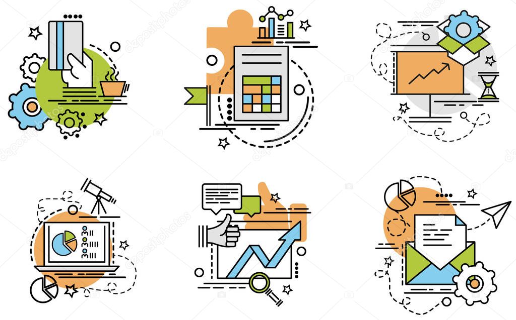 Set of outline icons of Analysis. Colorful icons for website, mobile, app design and print. 