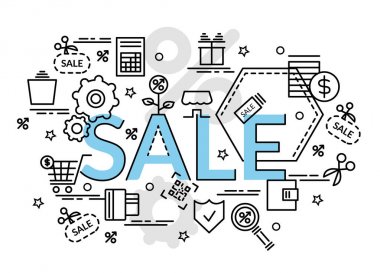 Satılık düz renkli tasarım konsepti. Infographic yaratıcı ürünler yapma fikri. Şablon Web sitesi afiş, el ilanı ve poster.