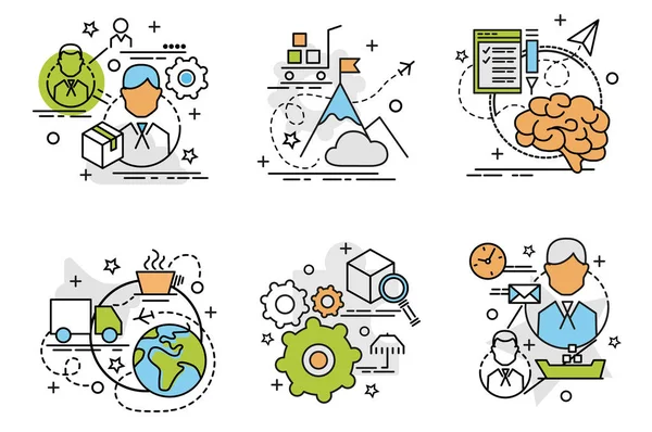 Set Van Iconen Van Omtrek Van Logistiek Kleurrijke Pictogrammen Voor — Stockvector