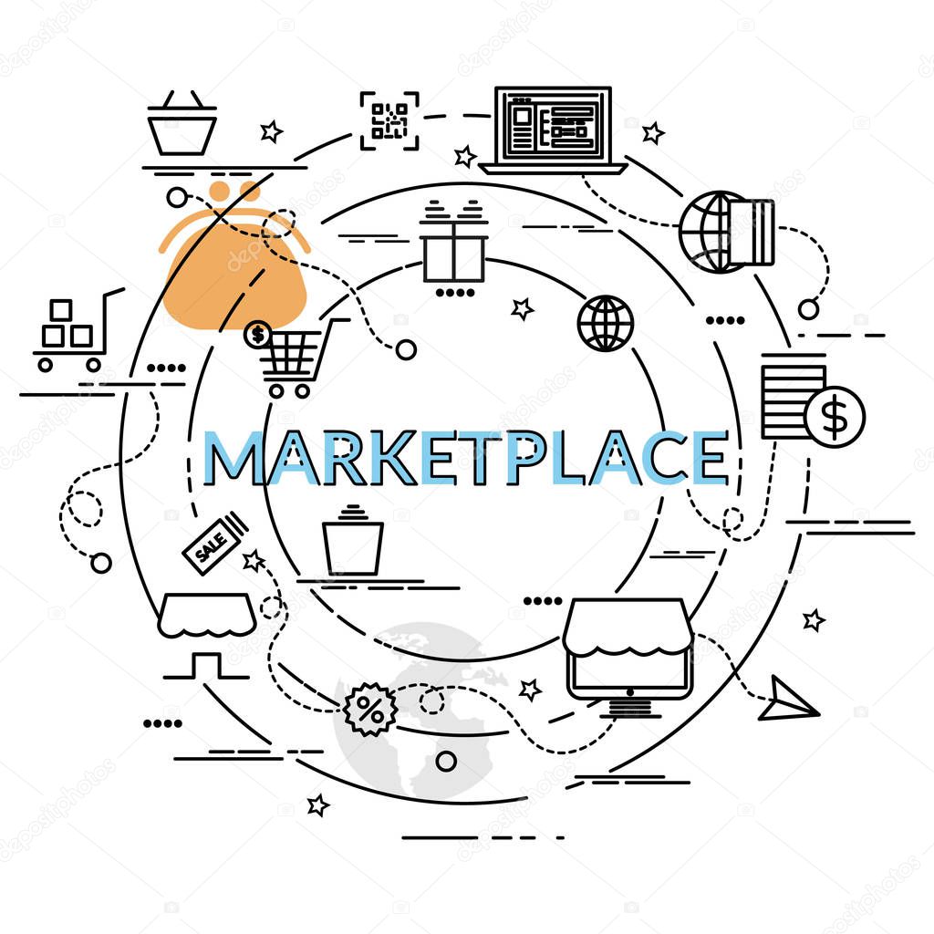 Flat colorful design concept for Marketplace. Infographic idea of making creative products. Template for website banner, flyer and poster.