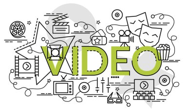 Düz renkli tasarım konsepti Video için. Infographic yaratıcı ürünler yapma fikri. Şablon Web sitesi afiş, el ilanı ve poster.