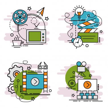 Anahat simgeleri video dizi. Web sitesi, mobil, app tasarım ve baskı için renkli simgeler.