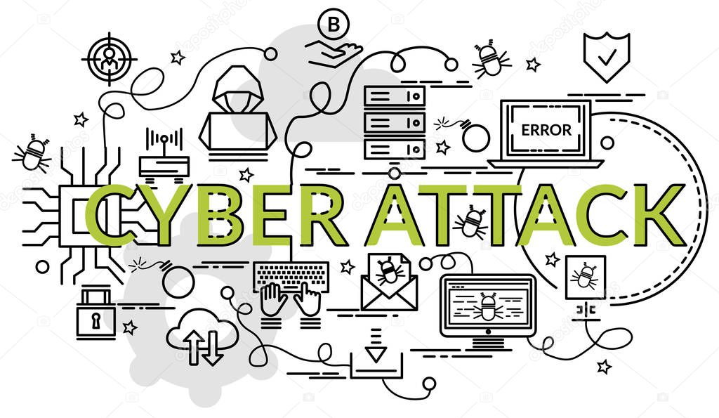 Flat colorful design concept for Ddos Attack. Infographic idea of making creative products. Template for website banner, flyer and poster.