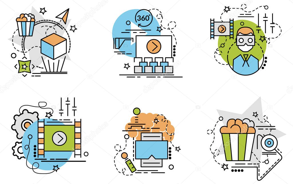 Set of outline icons of Additional realities. Colorful icons for website, mobile, app design and print.