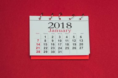 Kırmızı izole 2018 Takvim görünümünü kapat