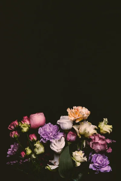 Όμορφα Τρυφερά Φρέσκα Λουλούδια Ανθισμένα Απομονώνονται Μαύρο — Φωτογραφία Αρχείου