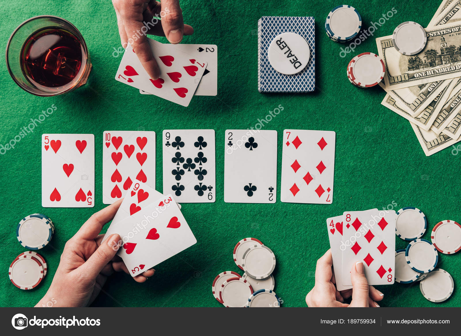 People Playing Poker Casino Table Cards Chips Stock Photo Image By C Katenovikova 189759934