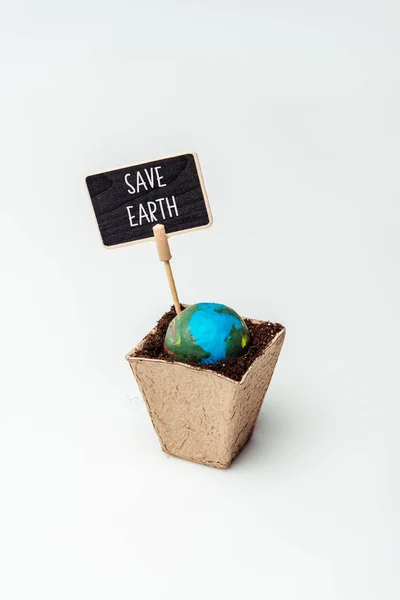 Earth Model Sign Earth Flower Pot Isolated White Earth Day — Stock Photo, Image
