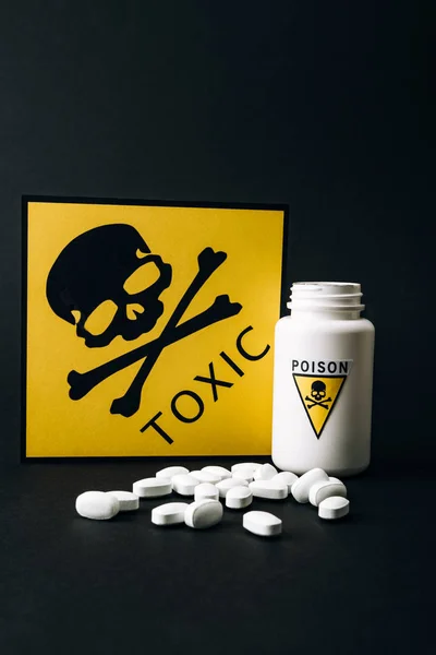 Pills Bottle Poison Sign Card Toxic Symbol Isolated Black — Stock Photo, Image