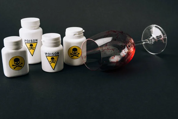 Wine Glass Blood Jars Poison Sign Isolated Black — Stock Photo, Image