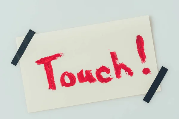 Draufsicht auf Notiz mit Word Touch isoliert auf weißem, Valentinstag-Konzept — Stockfoto