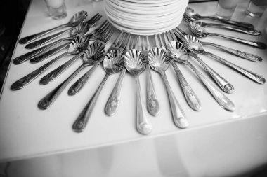 Khmelnitsky / Ukrayna - 08.24.2009 Düğün Dekoru. İlginç yemek kaşıkları.