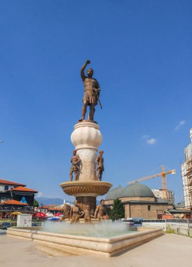 Skopje, Makedonya - 26 Haziran, 2017: İskender büyük anıt Üsküp, Makedonya için. Makedonya Meydanı'nda Büyük İskender Anıtı.