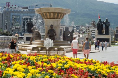 Skopje, Makedonya - 26 Haziran, 2017: İskender büyük anıt Üsküp, Makedonya için. Makedonya Meydanı'nda Büyük İskender Anıtı.