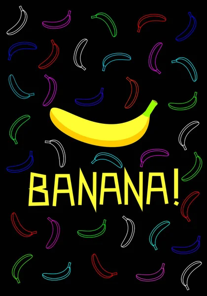 Muz poster vektör çizim. Birçok renkli muz arka plan siyah