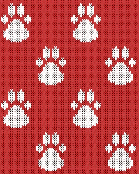 Sömlös Stickad Röd Vit Färg Hund Tassar Mönster Vektorillustration — Stock vektor