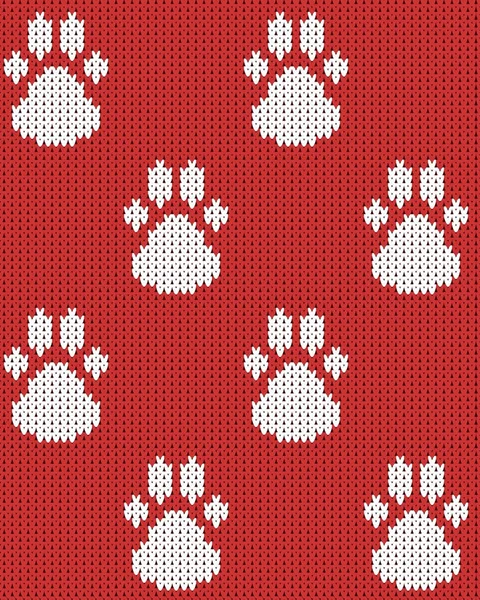 Sans Couture Tricoté Rouge Blanc Couleur Chien Pattes Motif Vectoriel — Image vectorielle