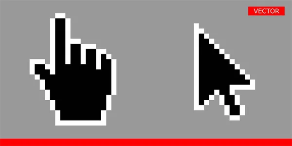 Pfeil Pixel Cursor Und Pixel Maus Hand Cursor Symbol Vektor — Stockvektor