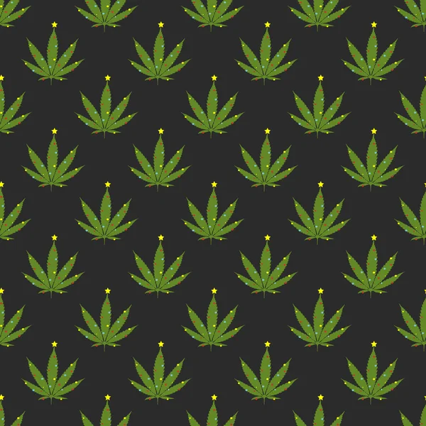Merry Juana Christmas Happy New Year Cannabis Marijuana Leaf Seamless — Stock Vector