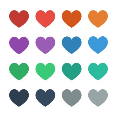 Kalp ikonları tam düz UI renkleri vektör çizim set