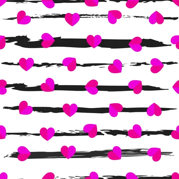 Modello Senza Cuciture San Valentino Cuori Rosa Linee Disegno Illustrazione — Vettoriale Stock