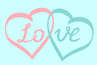 İki kalpler birlikte ve kelime sonsuz bir aşk vektör çizim ve Happy Valentine's day sembolü seviyorum. Çizim harfleri ve kalpleri el