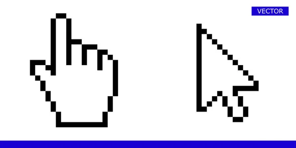 Flecha Píxeles Píxeles Cursor Ratón Mano Cursor Vector Ilustración Conjunto — Archivo Imágenes Vectoriales