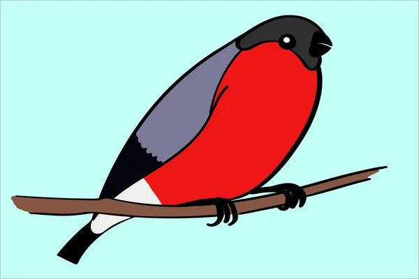 常见的灰坐在树上早午餐矢量插图 寒冷的冬天的红鸟 — 图库矢量图片