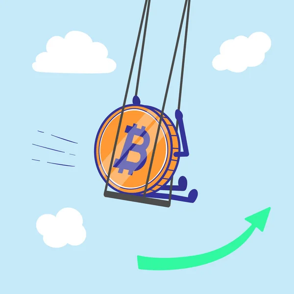 Crypto Valuta Bitcoin Swing Sollevare Crescere Nell Illustrazione Vettore Aereo — Vettoriale Stock
