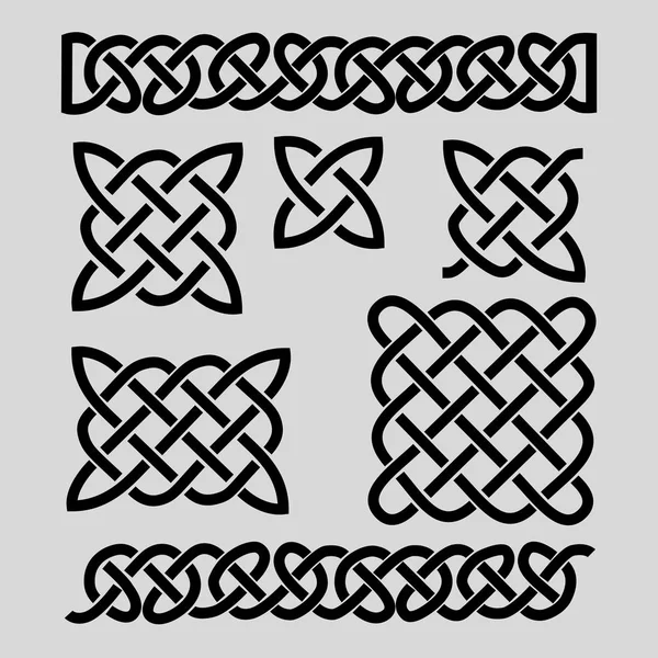 Celtic desenleri ve Kelt öğeleri kümesi. Vektör çizim, siyah, sonsuz.