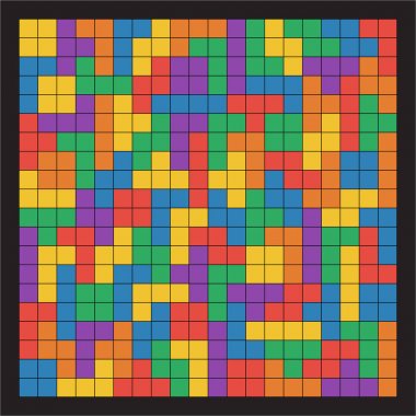 Dikişsiz düz UI renkleri tetris siyah çizgiler üzerinde siyah arka plan vektör illüstrasyon izole desen