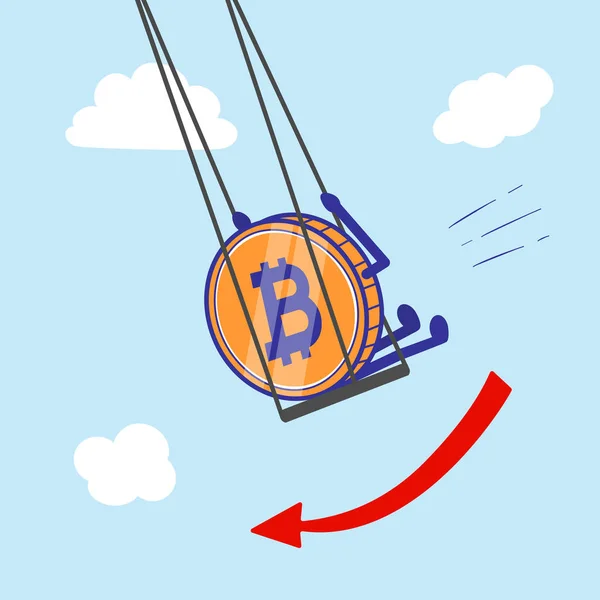 Crypto Valuta Bitcoin Swing Csökken Csökken Levegő Vektoros Illusztráció — Stock Vector