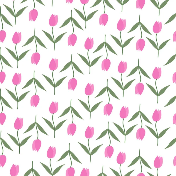 Dibujado Mano Tulipán Rosa Floral Diseño Plano Sin Costuras Patrón — Vector de stock