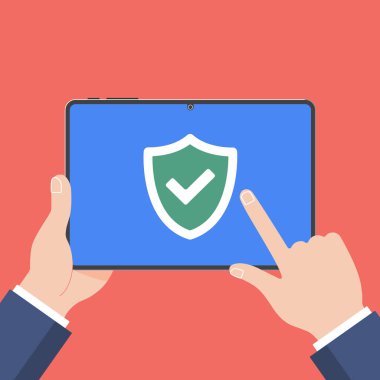 Siyah tablet ile çapraz kalkan ve işaretçi finge x holding eller